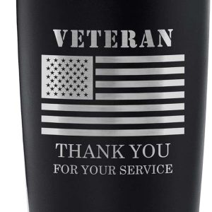 Veteran Tumbler Engraved Usa Flag 20oz Matte Black