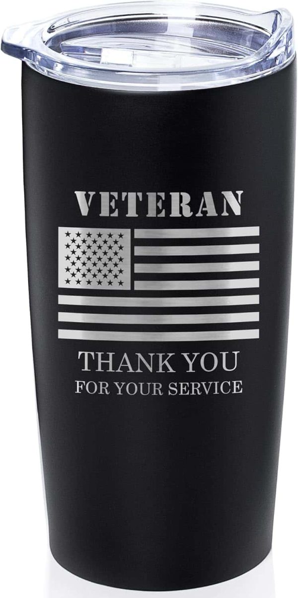 Veteran Tumbler Engraved Usa Flag 20oz Matte Black