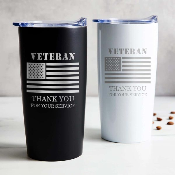 Veteran Tumbler Engraved Usa Flag 20oz Matte Black - Image 2