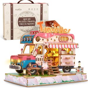 3d Wood Travel Truck Puzzle Kit Led Adventure
