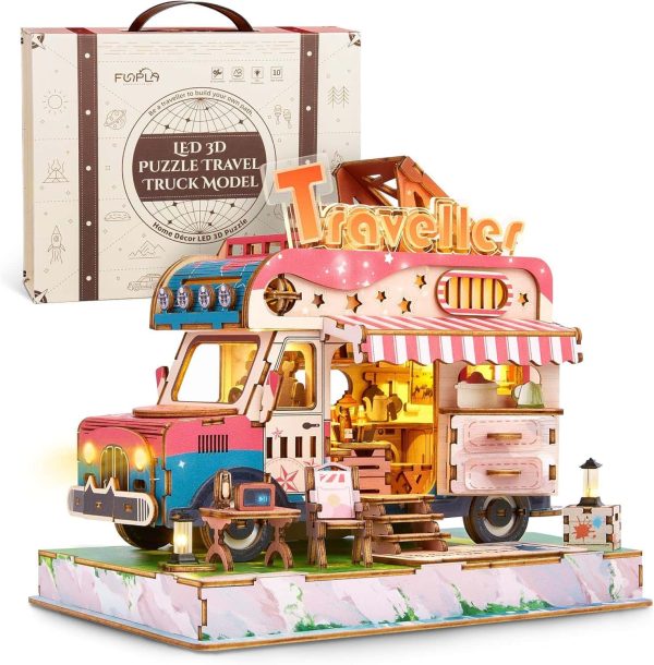 3d Wood Travel Truck Puzzle Kit Led Adventure
