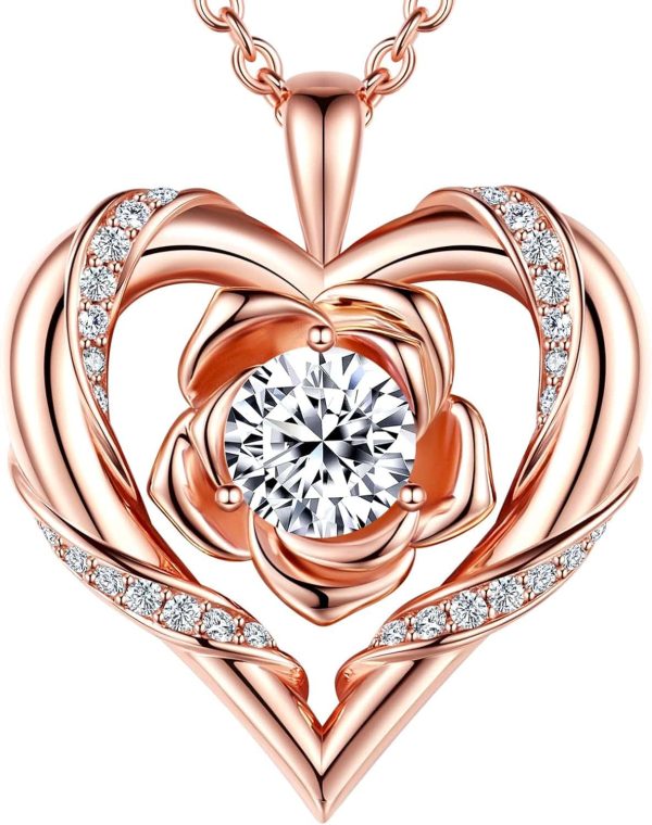 Moissanite Heart Rose Pendant Necklace S925 Gold Plated