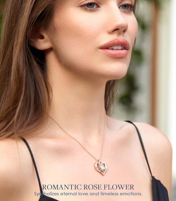 Moissanite Heart Rose Pendant Necklace S925 Gold Plated - Image 2