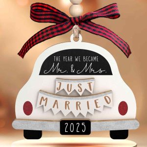 Wedding Gifts 2025: Bride Mr & Mrs Wood Ornament