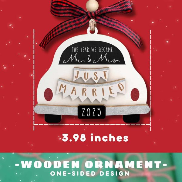 Wedding Gifts 2025: Bride Mr & Mrs Wood Ornament - Image 2