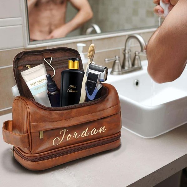 Custom Leather Men's Toiletry Bag - Gift For Him - Image 2