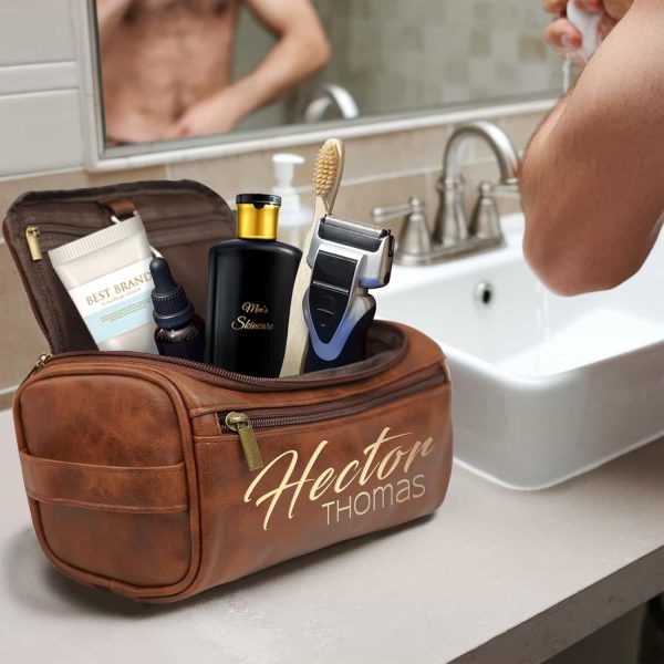 Personalized Leather Toiletry Bag For Men Engraved - Image 2